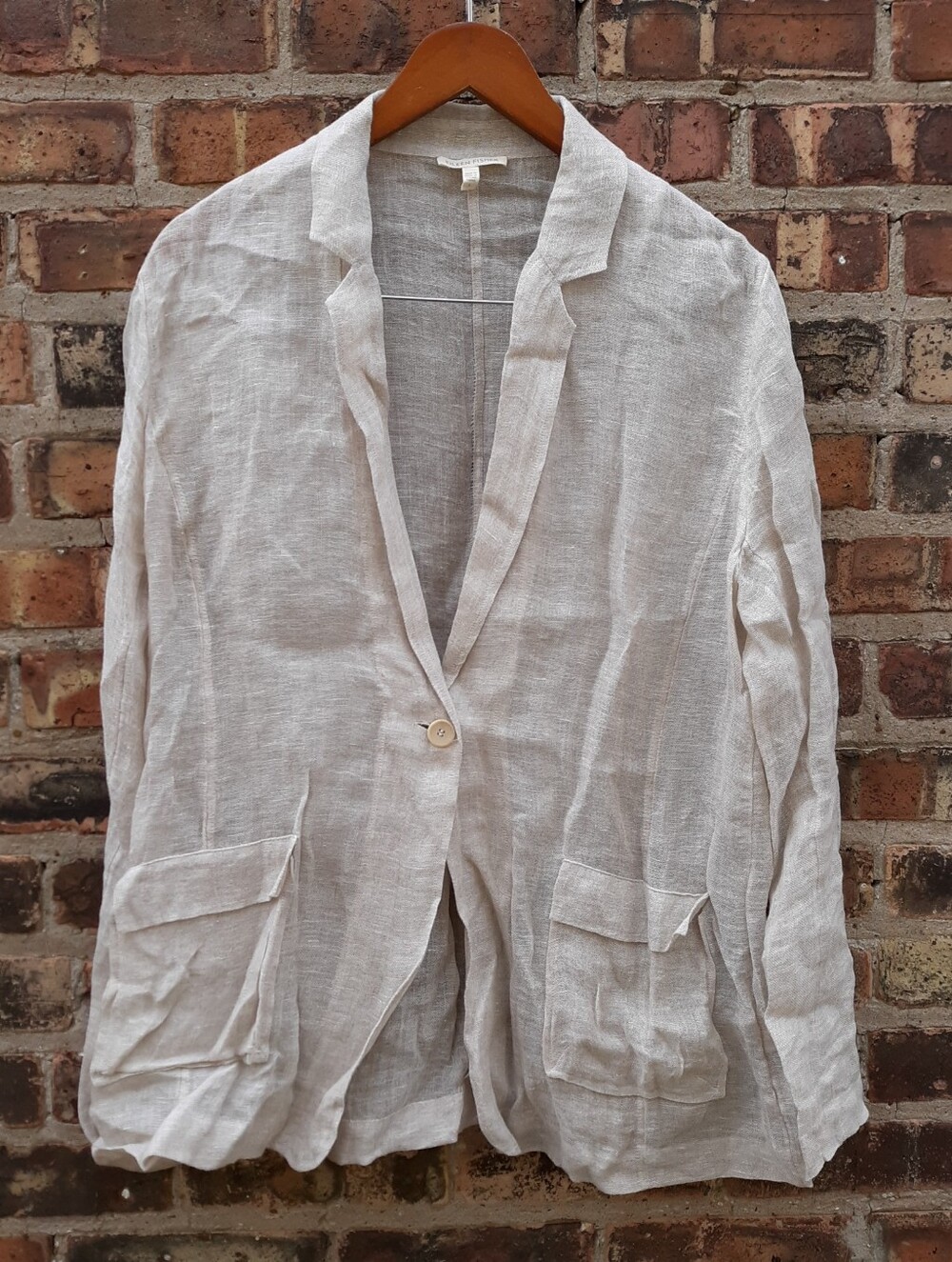 Eileen Fisher Luxury Light Slub Gauze Sheer Linen Oversized Blazer Jacket L